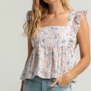 Billabong First Love Ruffle Tank, Floral Print w/ Peplum - Womens Large
